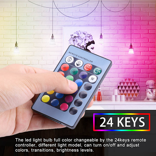 W E27 10-Färgad RGB LED Magisk Glödlampa med 24-Knapps Fjärrkontroll och Minnesfunktion