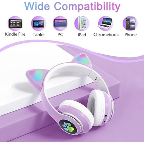 Cat-hovedtelefoner Sammenfoldelige trådløse Bluetooth-hovedtelefoner til børn purple