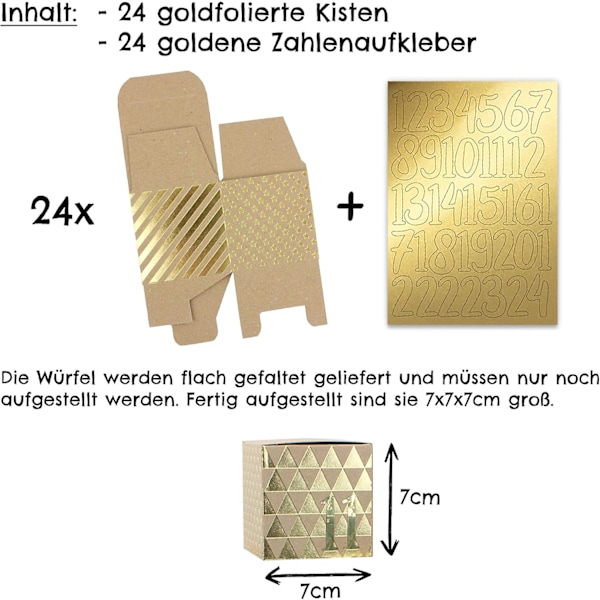 DIY Adventskalender Återanvändbar - 24 Ask av Guldfolj-Mönster 400gsm Kartong för Arrangemang och Dekoration - Jul