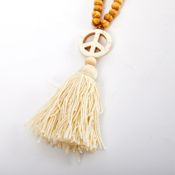 Peace hänge halsband for women Boho estetiska tofs trä