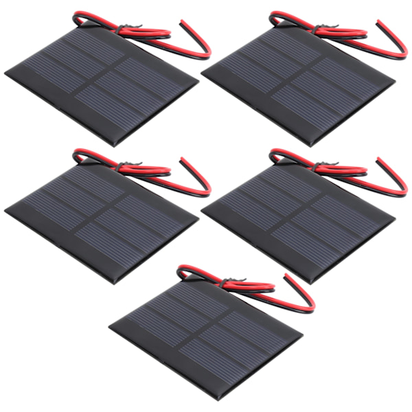 5-pack Mini Solpanel Battericellmodul med 30 cm Kabel - 60 x 80 x 3 MM, DC 0.65W, 1.5V