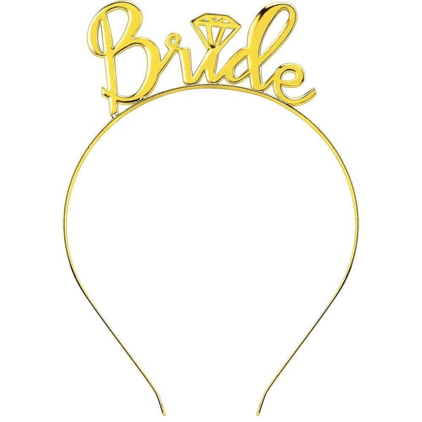 Bride To Be Team -pääpanta, tiara, olkapituinen huntu, 3 kpl Gold