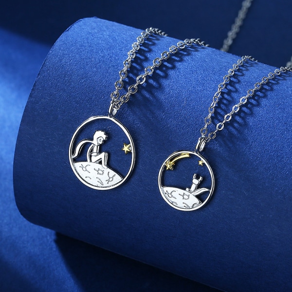 Silver Necklace The Little Prince and Fox Pendant Couple Gift