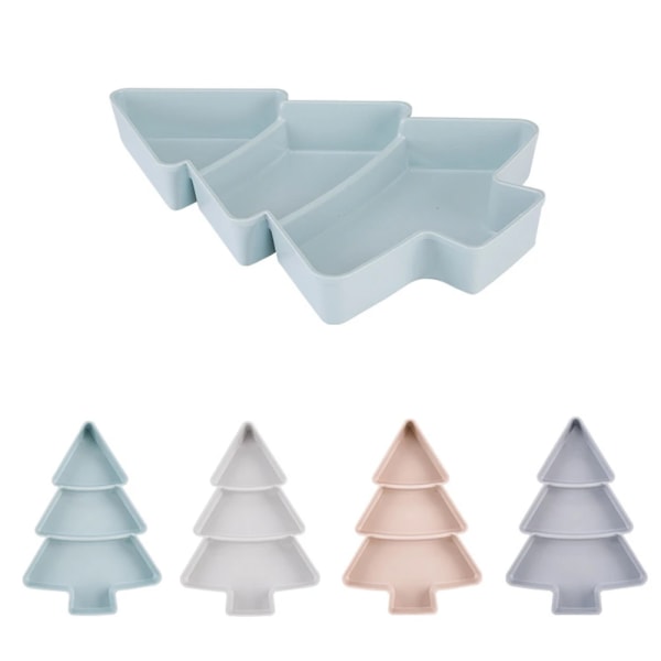 3pcs Snack Plate Bowl Box Candy Christmas Tree Shape Plastic Blue