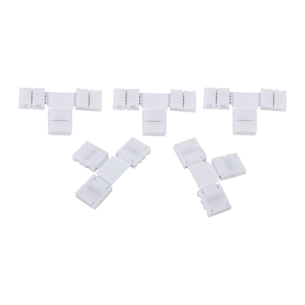 5-pak loddefri 4-bens klip-på-adaptere til 10mm RGB 5050 LED-strimler (T-formet)