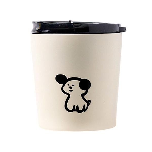 Isolerad kopp i frostat rostfritt stål med lock - 240 ml söt valpdesign Termosmugg för kaffe och vatten
