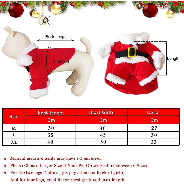 Koiran ja kissan joulupukin puku, lemmikkieläinten jouluvaatteet XL