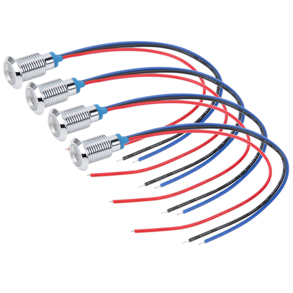 4 Sæt Forudkablede Vandtætte 10mm Dobbelt Farve Indikator LED'er (Rød og Blå) - Fælles Katode, 3-6V Red and Blue