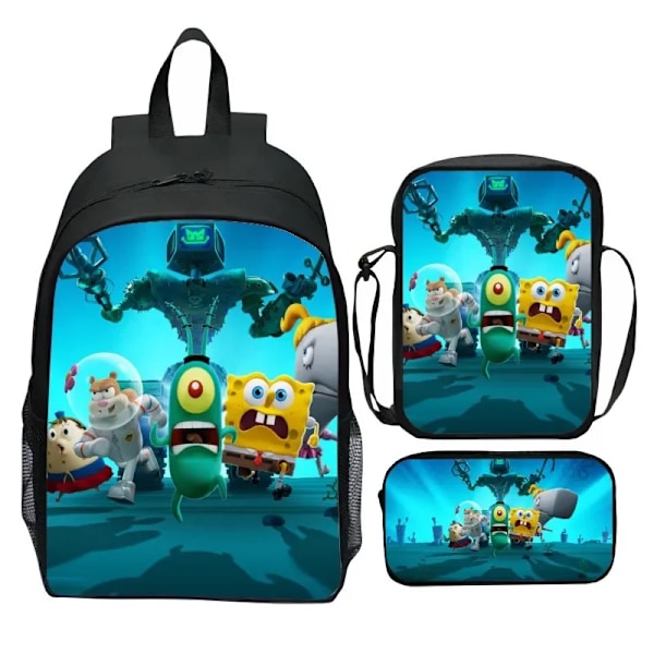Plankton Film Ryggsäck Skolväska Lunchväska Pennfodral Set för Barn Studenter