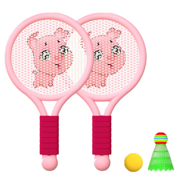 Lättvikts Badmintonracket Set för Barn 3-7 år - Roligt inomhus/utomhusspel med Rosa Grisdesign