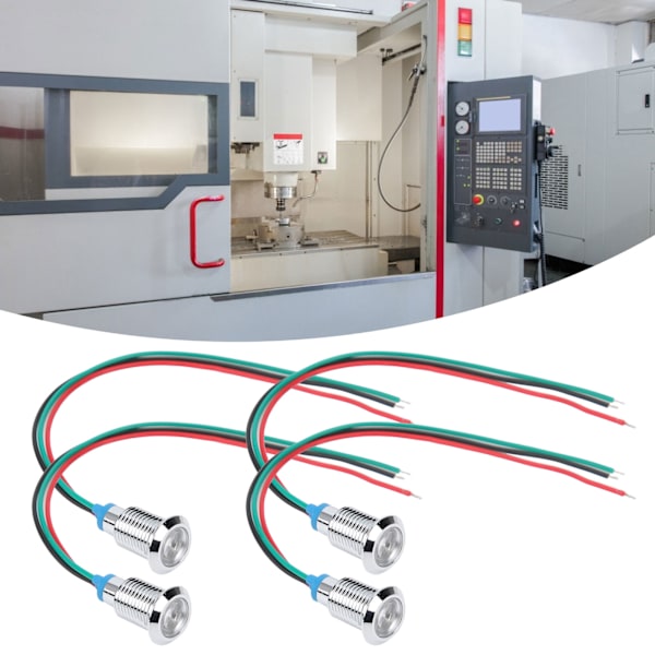 4 Set med Förkopplade Runda Vattentäta 10mm Metall-LED-lampor Dubbelfärgsindikator (Röd och Grön) Gemensam Katod 12-24V Red and Green