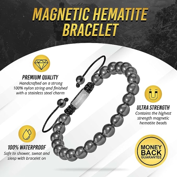 Hæmatit Magnetisk Armbånd - Bead Magnetic Hæmatit Armbånd