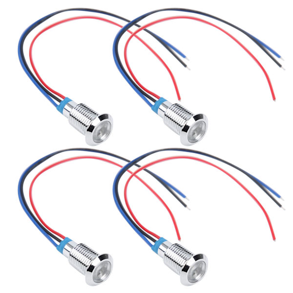 4 sett med forhåndstilkoblede vanntette 10 mm dobbelt fargede indikator-LED-er (rød og blå) - felles katode, 3-6V Red and Blue