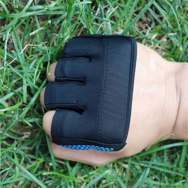 Fitness fyra-fingrar käsitellyt kompressiot, jotka tukevat harjoittelua halkfria andningsbara tyngdlyftande halvfingerhandskar för män och kvinnor (Blue-M)