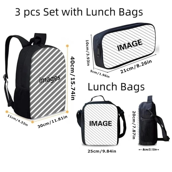 Ne Zha Grafik Ryggsäck för Barn 3-delars Set - Skolryggsäck för Studenter + Lunchväska + Pennfodral Lättvikts Reseryggsäck för Tonåringar