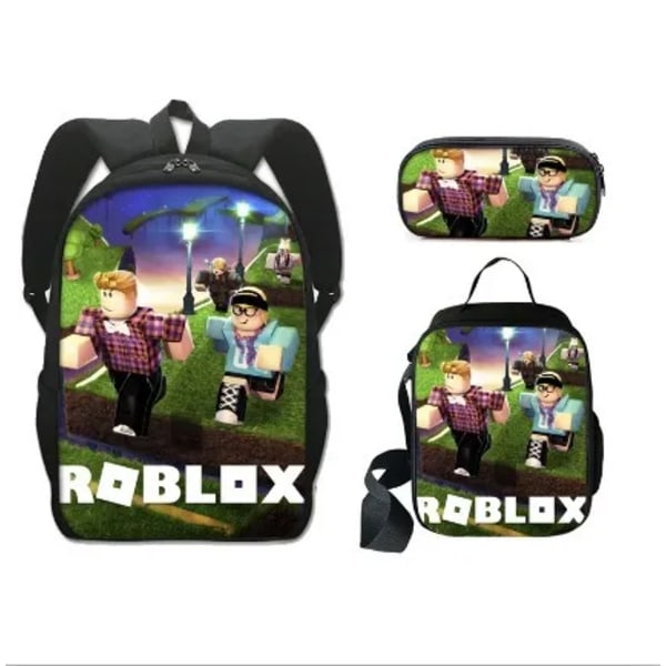 Børne R-Roblox Grafik Rygsæksæt - 3 Dele Skoletaske med Skuldertaske Penalhus Vandtæt Rygsæk til Studerende