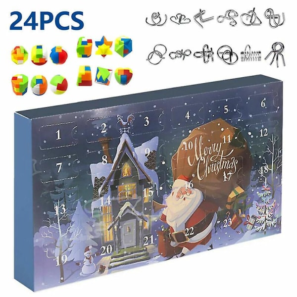 24 stk julepuslespil Adventskalender Hjernetrass Legetøj Nedtællingskalender TVB C
