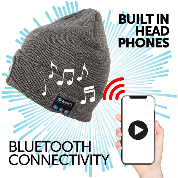 Bluetooth Led Beanie Lämmin eristävä ladattava hattu grey