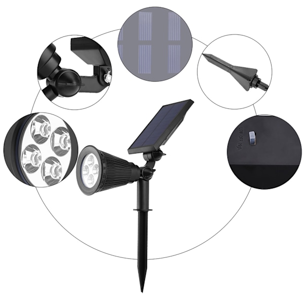 Solcellsdriven utomhusbelysning med 4 LED-lampor för trädgårdsgångar (Varmvit, 2W)