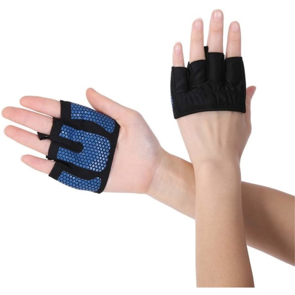 Fitness fyra-fingrar käsitellyt kompressiot, jotka tukevat harjoittelua halkfria andningsbara tyngdlyftande halvfingerhandskar för män och kvinnor (Blue-M)