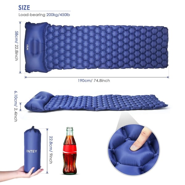 Camping Sleeping Pad Inflatable Mat Pillow Backpacking Traveling
