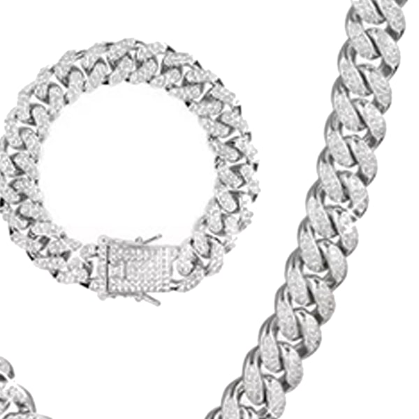 Sæt med 2 Sølv Cuban Chain Rhinestone Halskæde og Armbånd Gave til Elskere - Perfekt til Jubilæum eller Fødselsdag (50cm Halskæde, 20cm Armbånd) 50cm 20cm Silver