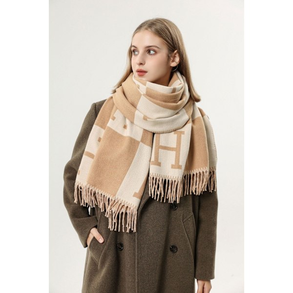 Naisten tupsuhuivi H syksy ja talvi lämmin kaksinkertainen huivi off-white