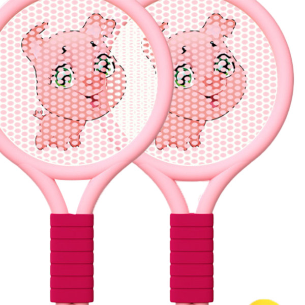 Lättvikts Badmintonracket Set för Barn 3-7 år - Roligt inomhus/utomhusspel med Rosa Grisdesign