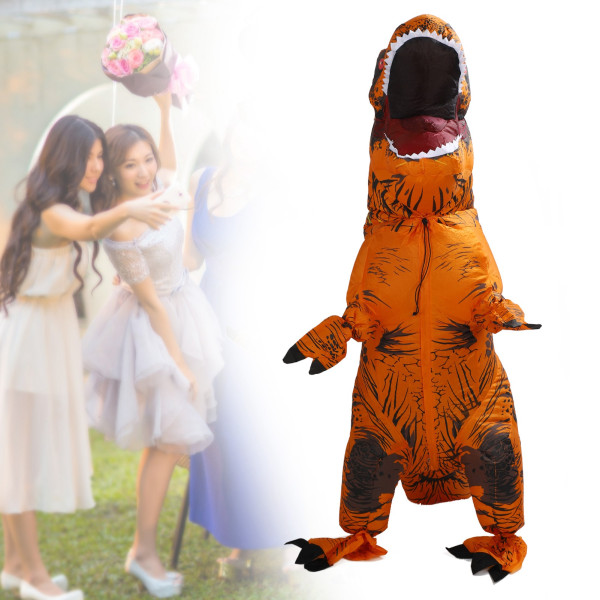 Dinosauriekostym T Rex Uppblåsbar Dinosaurie Dräkt för Halloween Cosplay Fest Jul Barn 120‑140cm Brun Brown