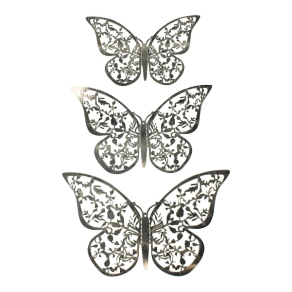12st 3D Fjärilar i Metall, Väggdekoration - blad silver