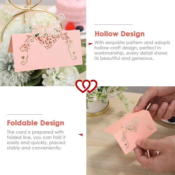 50 st 3D kärleksbord Visitkort Positionskort Bröllopsfest dekoration (rosa)