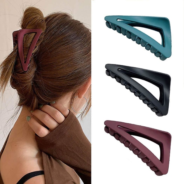 3stk matt sort trekant plast hårkloklemmer - sklisikre utendørs hårspenner for kvinner og jenter