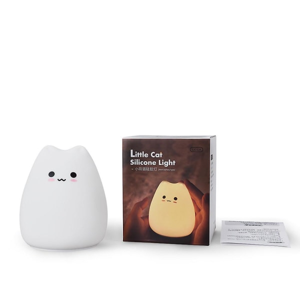 1kpl Cat Night Light lapsille - Söpö silikoninen RGB-väriä vaihtava LED-valo tytöille ja pojille lastenhuoneessa, valkoinen white 9*8.9*10.2cm