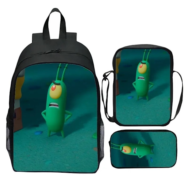 Plankton Film Ryggsäck Skolväska Lunchväska Pennfodral Set för Barn Studenter