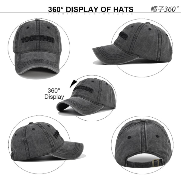 Together Broderet Baseball Cap Vasket Distressed Baseball Cap Broderet Peaked Cap Cowboy Hat Solhat Cb2604Khaki Adjustable