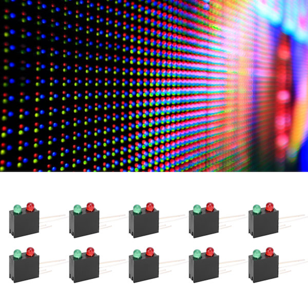 100 stk LED-plastfeste dobbelthulls svart firkantet 90 graders buet base med rødt grønt lys 3mm