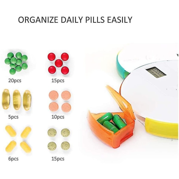 Weekly Pill Dispenser Medicine Alarms Per Day Portable Box Orange