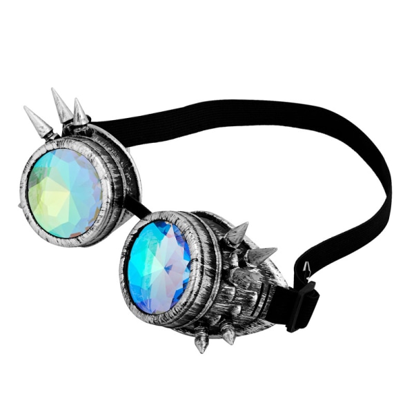 Rainbow Goggles Spiked Kaleidoscope Crystal Linses lasit Silver