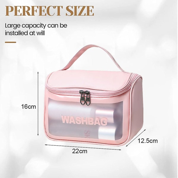 Perspektiv Pvc Transparent Kosmetiktaske med stor kapacitet Frosted Toilettaske Pu Clamshell pink style style1