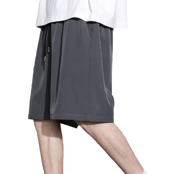 Print atletiska shorts män Casual Ice Silk elastisk midja Träning Basketshorts med ficka XL mörkgrå Dark Grey XL
