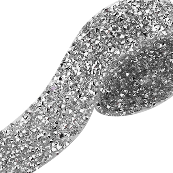 1 Yard Silver Glittrande Kristall Rhinestone Dekorativ Bandning Bälte med 3cm Bredd och Limmad Bakgrund silver