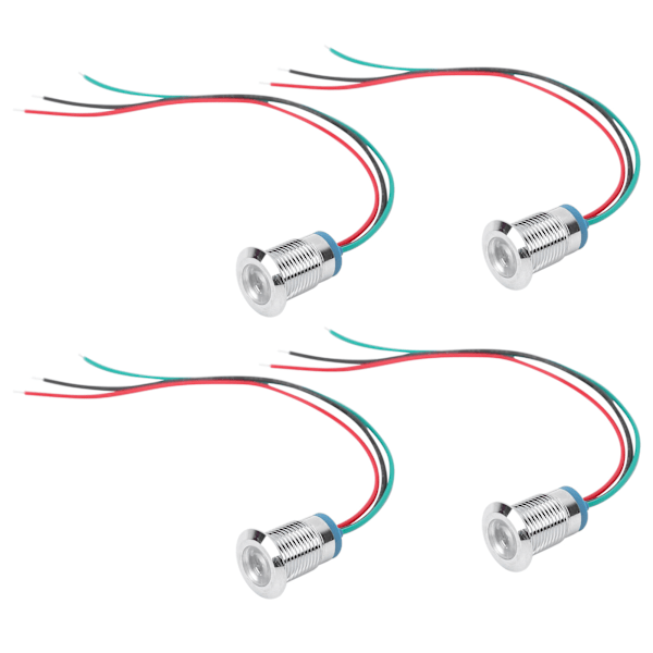 4 Sarjaa Esijohdotettuja Vedenkestäviä Pyöreitä LED-valoja - Kaksivärinen (Punainen ja Vihreä) Yhteinen Anodielektrodi, 12V/24V, 12mm