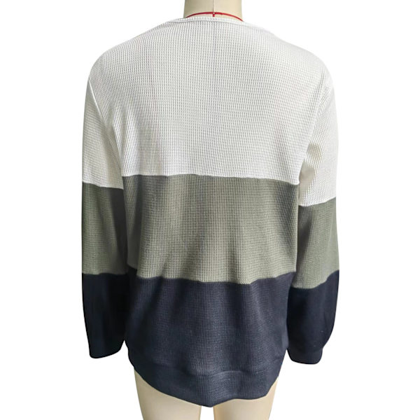 Kvinners Langærmet T-skjorte Fargeblokk V-hals Knapper Trim Løstsittende Avslappet Bluse Hvit Grønn XL XL White Green