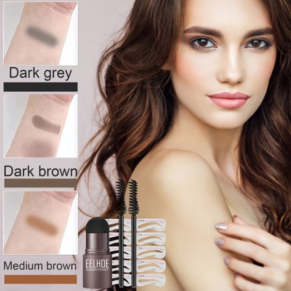 Eyebrow Shaping Kit Stamp Kulmakarvojen kynä ja 5 paria Brow Stenc A4 Dark brown suit