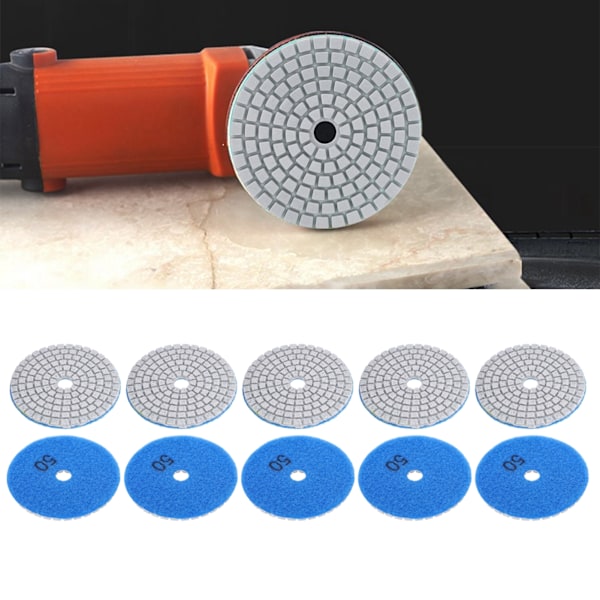 10-pak 3-tommer diamantslibeskiver til polering af marmor, beton og sten - 50 mesh