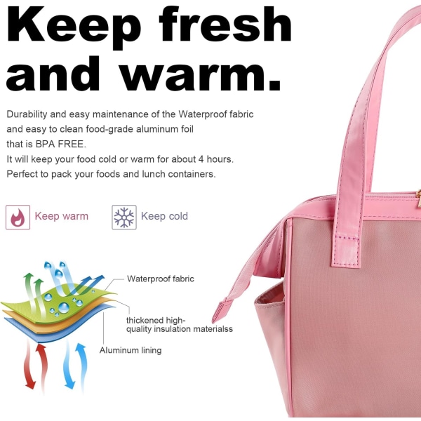 Lounaskassit Naisten Eristetty Lounaslaatikko Aikuisille Naisille Taskulla Toimistotöihin Piknik-ostoksille (A-Pink)