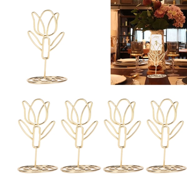25 stk. bordnummer stativer Blomsterstil stabil rustfrit stål Udbredt bordkortholder til bryllupsfestkontor gold 25Pcs