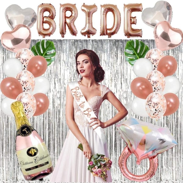 Bride To Be Team -pääpanta, tiara, olkapituinen huntu, 3 kpl Rose gold