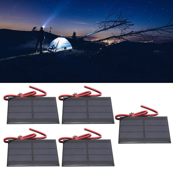 5-pack Mini Solpanel Battericellmodul med 30 cm Kabel - 60 x 80 x 3 MM, DC 0.65W, 1.5V
