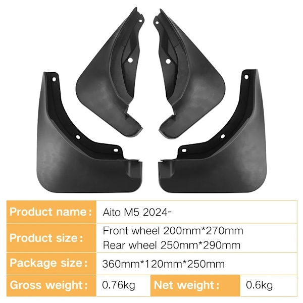 Stænklapper Mudguards Passer til Aito M5 2024 Mudguards Dæk Skærme Stænklapper Hjulbeskyttere Tilbehør 4x Dæk